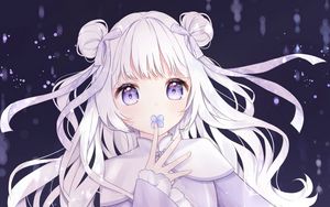 Preview wallpaper girl, dress, flowers, anime, art, purple