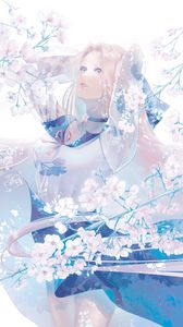 Preview wallpaper girl, dress, flowers, anime, art, light