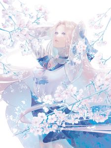 Preview wallpaper girl, dress, flowers, anime, art, light
