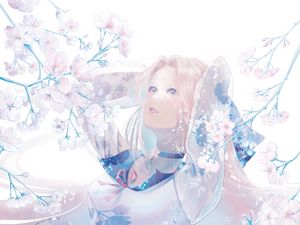 Preview wallpaper girl, dress, flowers, anime, art, light