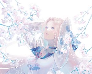 Preview wallpaper girl, dress, flowers, anime, art, light