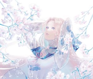 Preview wallpaper girl, dress, flowers, anime, art, light