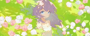 Preview wallpaper girl, dress, flowers, wind, anime