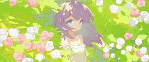 Preview wallpaper girl, dress, flowers, wind, anime