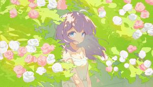 Preview wallpaper girl, dress, flowers, wind, anime