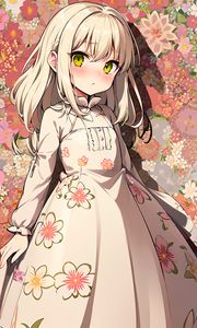 Preview wallpaper girl, dress, flowers, anime, art