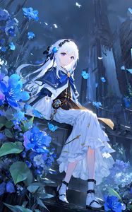 Preview wallpaper girl, dress, flowers, princess, anime