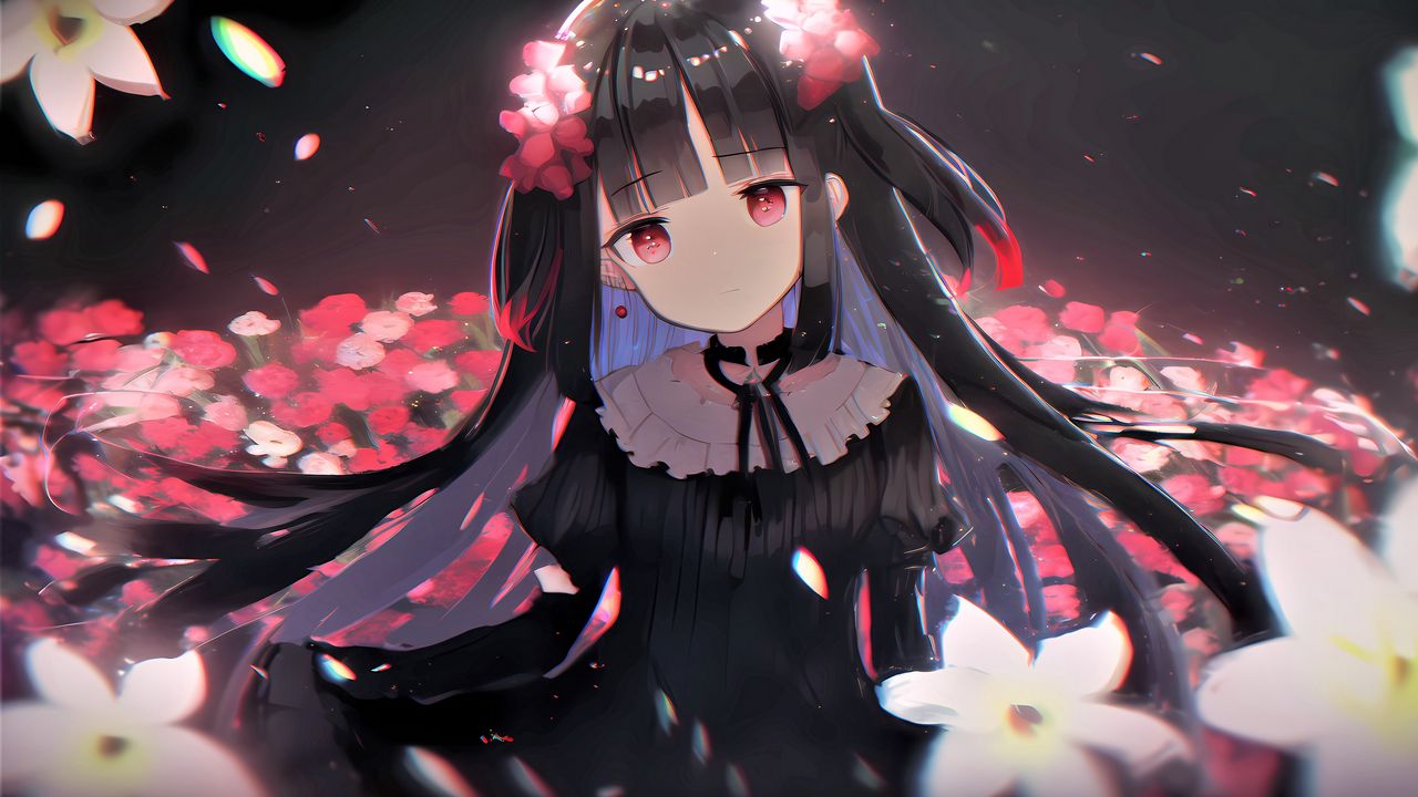 Wallpaper girl, dress, flowers, anime