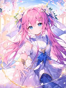 Preview wallpaper girl, dress, flowers, jewelry, anime