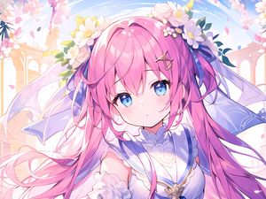 Preview wallpaper girl, dress, flowers, jewelry, anime