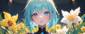 Preview wallpaper girl, dress, flowers, art, anime