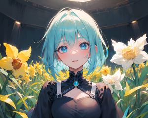 Preview wallpaper girl, dress, flowers, art, anime