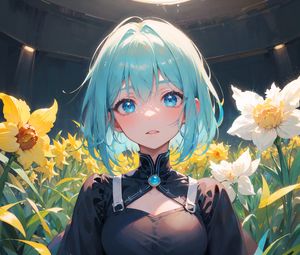 Preview wallpaper girl, dress, flowers, art, anime