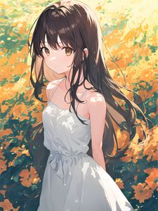Preview wallpaper girl, dress, flowers, paint, anime