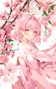 Preview wallpaper girl, dress, flowers, pink, anime