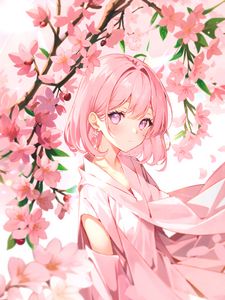 Preview wallpaper girl, dress, flowers, pink, anime