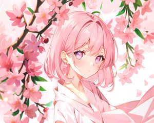 Preview wallpaper girl, dress, flowers, pink, anime