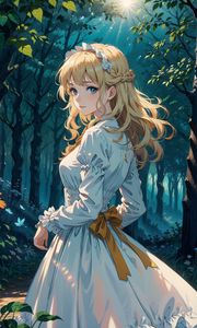 Preview wallpaper girl, dress, forest, trees, anime