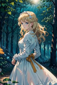 Preview wallpaper girl, dress, forest, trees, anime