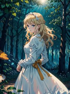 Preview wallpaper girl, dress, forest, trees, anime