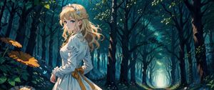 Preview wallpaper girl, dress, forest, trees, anime