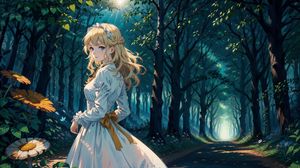 Preview wallpaper girl, dress, forest, trees, anime