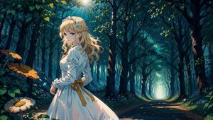 Preview wallpaper girl, dress, forest, trees, anime