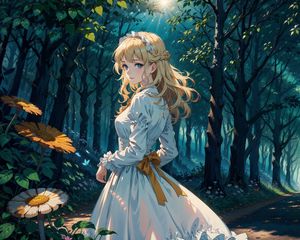 Preview wallpaper girl, dress, forest, trees, anime