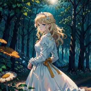 Preview wallpaper girl, dress, forest, trees, anime