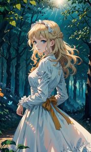 Preview wallpaper girl, dress, forest, trees, anime, art