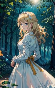 Preview wallpaper girl, dress, forest, trees, anime, art