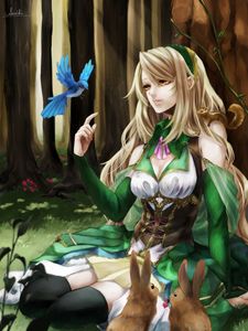 Preview wallpaper girl, dress, forest, animals, anime, art