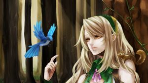 Preview wallpaper girl, dress, forest, animals, anime, art