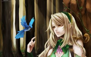 Preview wallpaper girl, dress, forest, animals, anime, art