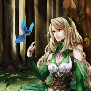 Preview wallpaper girl, dress, forest, animals, anime, art