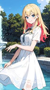 Preview wallpaper girl, dress, fountain, anime
