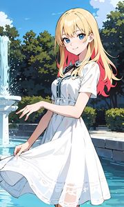 Preview wallpaper girl, dress, fountain, anime