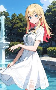 Preview wallpaper girl, dress, fountain, anime