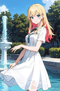 Preview wallpaper girl, dress, fountain, anime