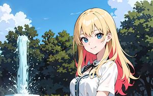 Preview wallpaper girl, dress, fountain, anime