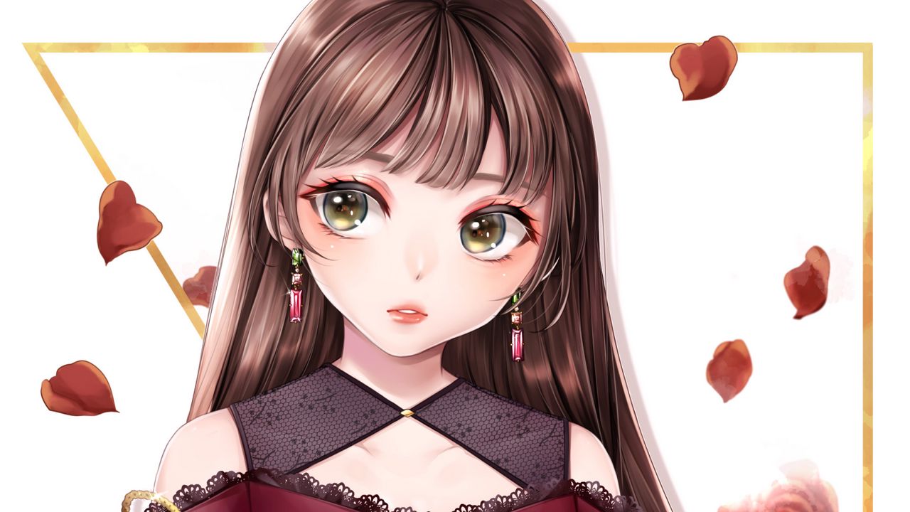 Wallpaper girl, dress, glance, anime, art, red