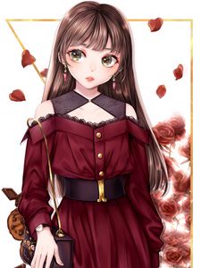 Preview wallpaper girl, dress, glance, anime, art, red