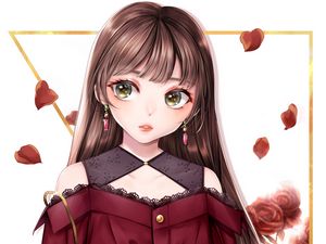 Preview wallpaper girl, dress, glance, anime, art, red