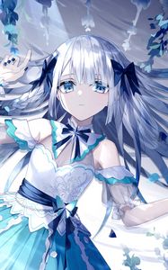 Preview wallpaper girl, dress, glance, anime, art, blue