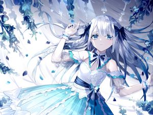 Preview wallpaper girl, dress, glance, anime, art, blue