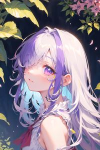 Preview wallpaper girl, dress, glance, flowers, leaves, anime