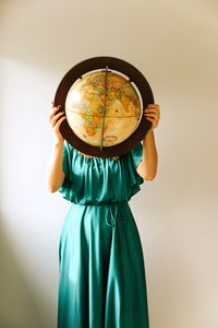 Preview wallpaper girl, dress, globe