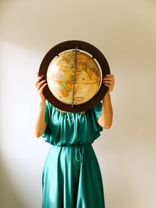 Preview wallpaper girl, dress, globe