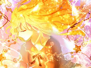 Preview wallpaper girl, dress, glow, anime, yellow