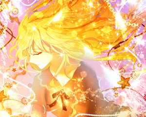 Preview wallpaper girl, dress, glow, anime, yellow